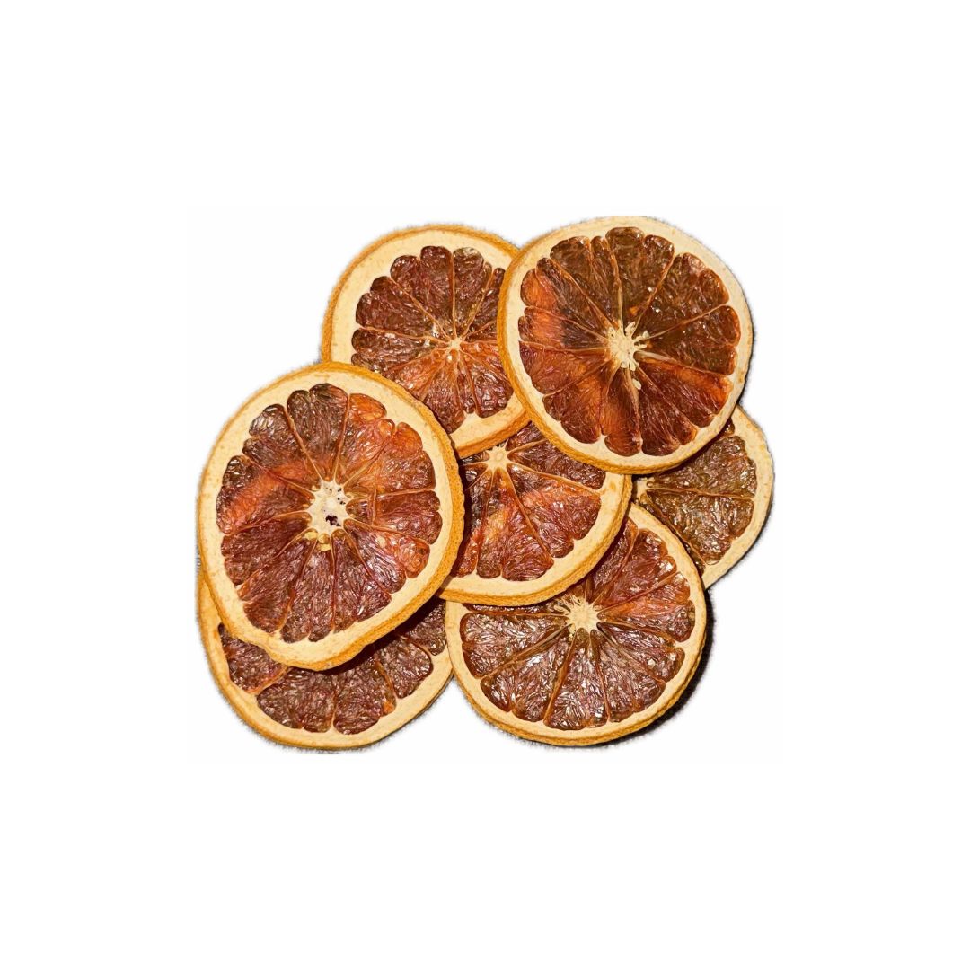 Dried grapefruit slices on a white background