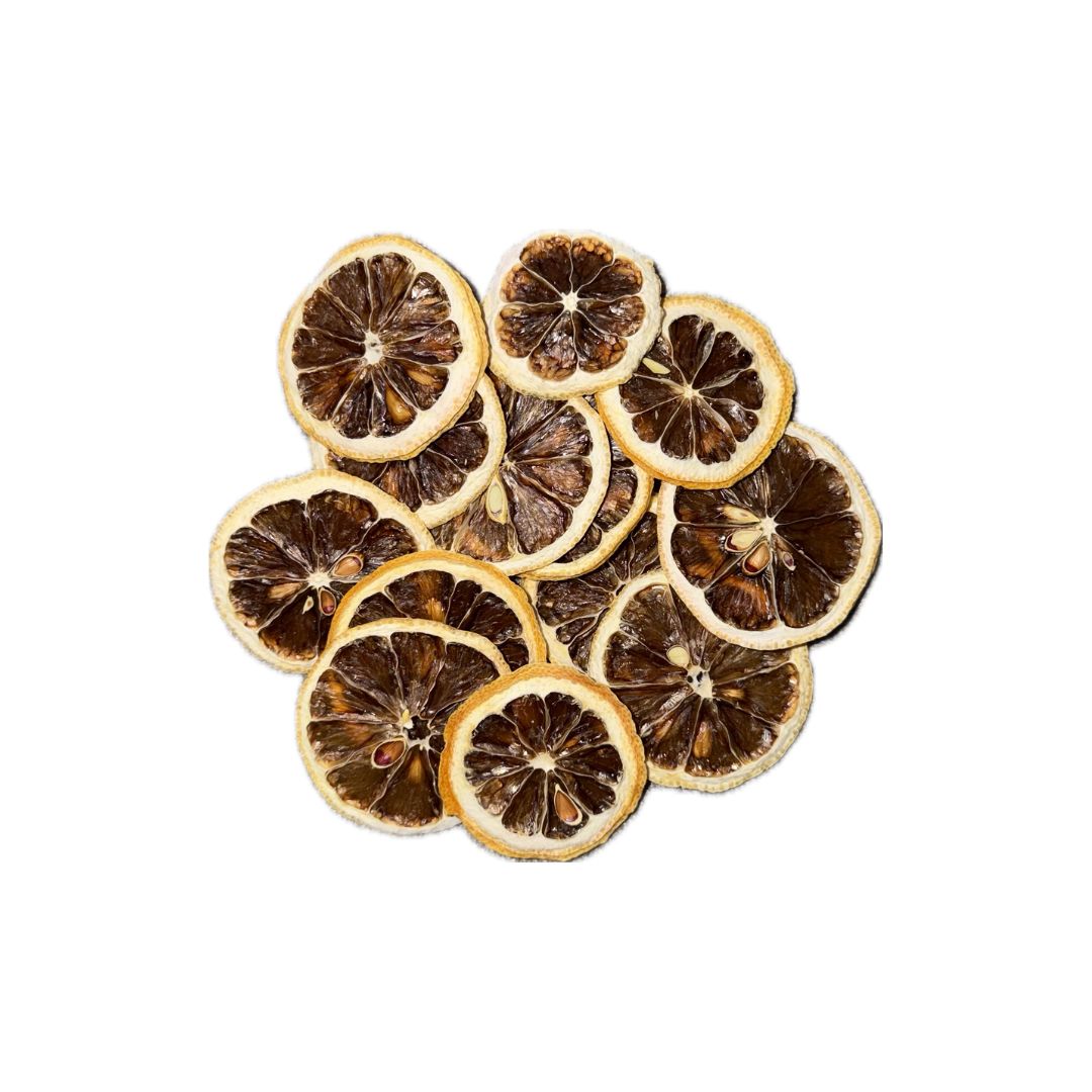 Dried lemon slices on a white background
